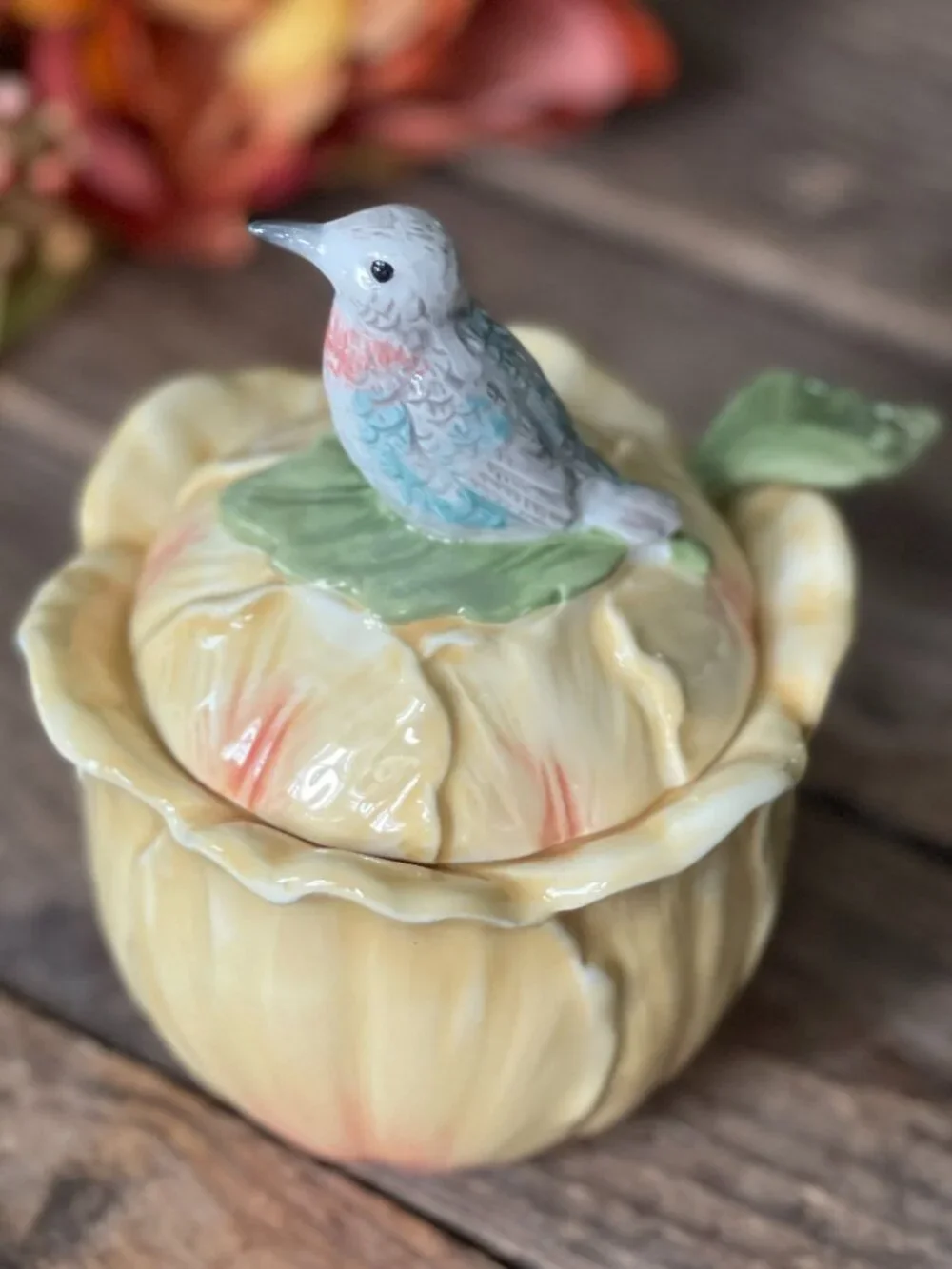 Fitz & Floyd Meadow Floral Bird Condiment Jar Sugar Bowl & Spoon-NEW